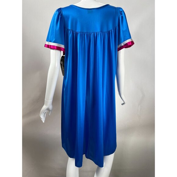 Vintage Henson Blue Nylon Nightgown With Pink & White Trim Small NWT Made in USA - Picture 11 of 16